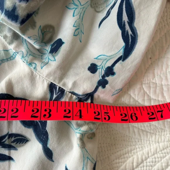 Lafayette 148 cotton button down shirt white blue gray floral print size 22 - Picture 7 of 10